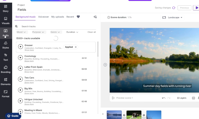 pictory ai dashboard options