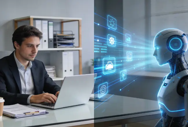 entrepreneur on laptop working with ai