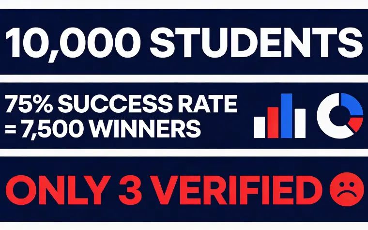 Success rate math 10,000 students vs 3 verified O-Farming success rate claims vs actual verified success stories - 10,000 students with 75% success should equal 7,500 winners but only 3 are verified