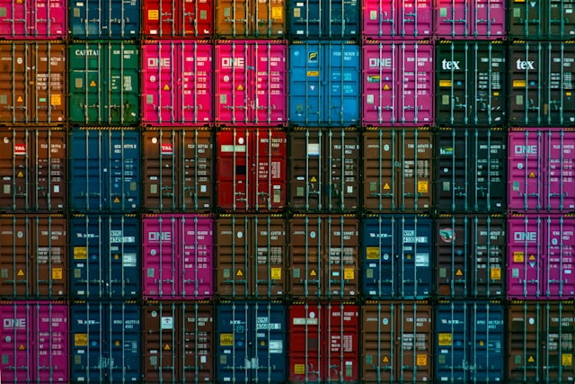 a large group of shipping containers