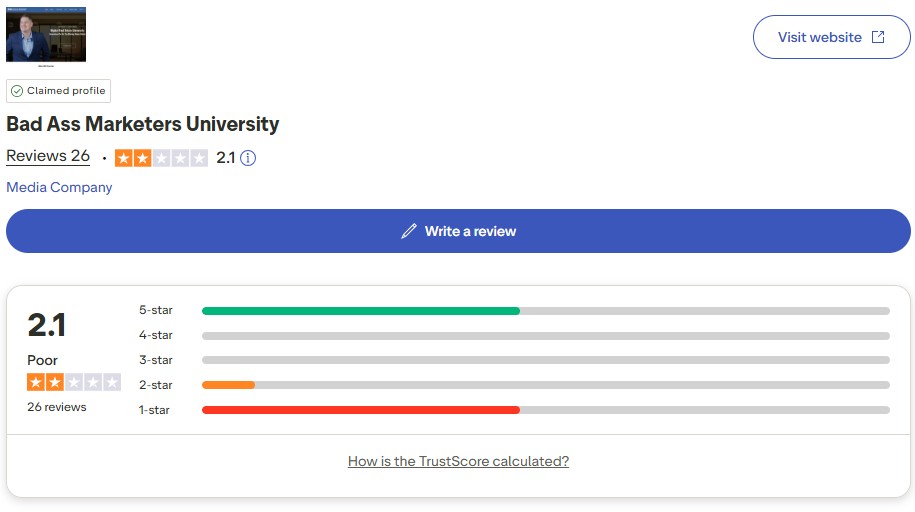 bad ass marketers university review trustpilot - BAM