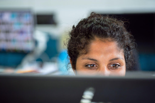 woman working on computer