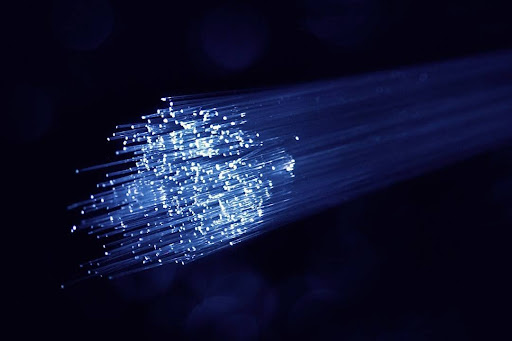 bundle of blue fiber optic cables