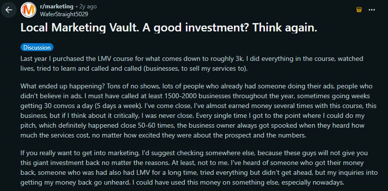local marketing vault reddit review