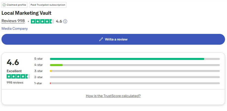 local marketing vault trustpilot score