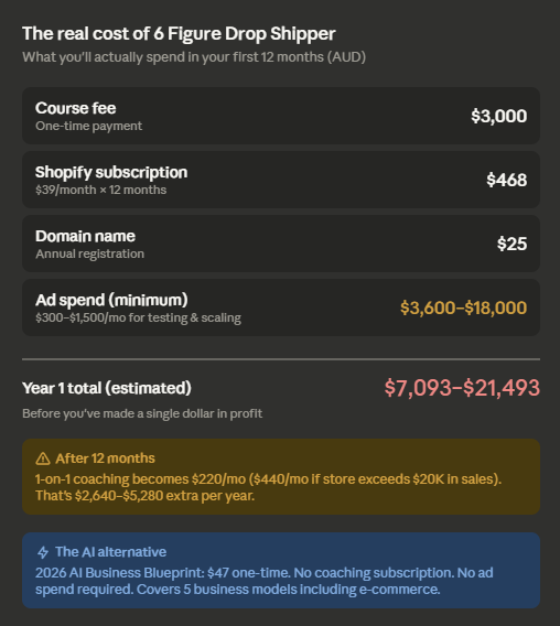 the real cost of 6 figure dropshipper
