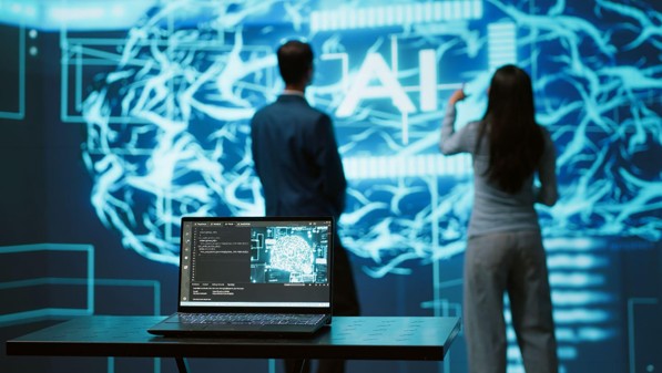 It professionals using artificial intelligence augmented reality hologram